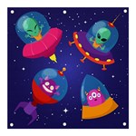 Cartoon Funny Aliens With Ufo Duck Starry Sky Set Banner and Sign 3  x 3 