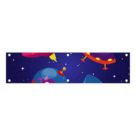 Cartoon Funny Aliens With Ufo Duck Starry Sky Set Banner and Sign 4  x 1  from ArtsNow.com Front