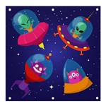 Cartoon Funny Aliens With Ufo Duck Starry Sky Set Banner and Sign 4  x 4 
