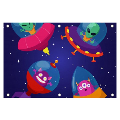 Cartoon Funny Aliens With Ufo Duck Starry Sky Set Banner and Sign 6  x 4  from ArtsNow.com Front