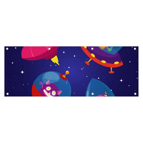 Cartoon Funny Aliens With Ufo Duck Starry Sky Set Banner and Sign 8  x 3  from ArtsNow.com Front