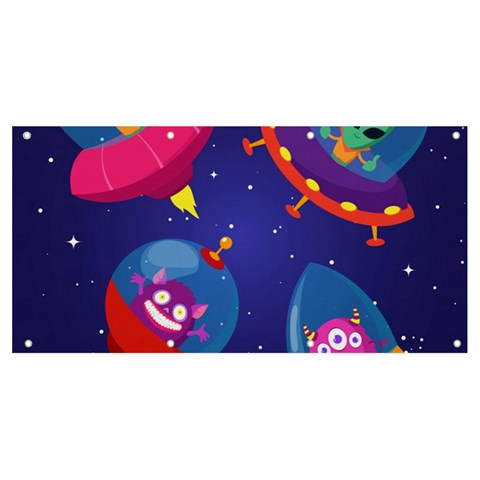 Cartoon Funny Aliens With Ufo Duck Starry Sky Set Banner and Sign 8  x 4  from ArtsNow.com Front