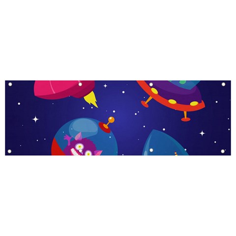 Cartoon Funny Aliens With Ufo Duck Starry Sky Set Banner and Sign 9  x 3  from ArtsNow.com Front