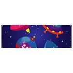 Cartoon Funny Aliens With Ufo Duck Starry Sky Set Banner and Sign 12  x 4 