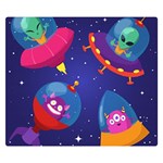 Cartoon Funny Aliens With Ufo Duck Starry Sky Set Premium Plush Fleece Blanket (Small)