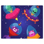 Cartoon Funny Aliens With Ufo Duck Starry Sky Set Premium Plush Fleece Blanket (Medium)
