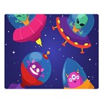 Cartoon Funny Aliens With Ufo Duck Starry Sky Set Premium Plush Fleece Blanket (Large)