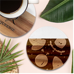 Cartoon Funny Aliens With Ufo Duck Starry Sky Set Marble Wood Coaster (Round)