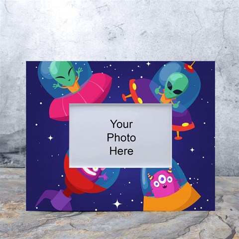 Cartoon Funny Aliens With Ufo Duck Starry Sky Set White Tabletop Photo Frame 4 x6  from ArtsNow.com Front