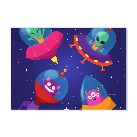 Cartoon Funny Aliens With Ufo Duck Starry Sky Set Crystal Sticker (A4) from ArtsNow.com Front