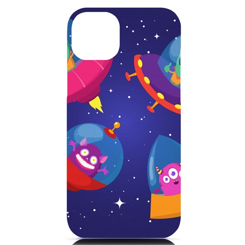 Cartoon Funny Aliens With Ufo Duck Starry Sky Set iPhone 14 Plus Black UV Print Case from ArtsNow.com Front