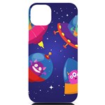 Cartoon Funny Aliens With Ufo Duck Starry Sky Set iPhone 14 Plus Black UV Print Case