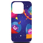 Cartoon Funny Aliens With Ufo Duck Starry Sky Set iPhone 14 Pro Black UV Print Case