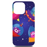 Cartoon Funny Aliens With Ufo Duck Starry Sky Set iPhone 14 Pro Max Black UV Print Case