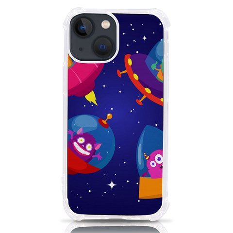 Cartoon Funny Aliens With Ufo Duck Starry Sky Set iPhone 13 mini TPU UV Print Case from ArtsNow.com Front