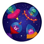 Cartoon Funny Aliens With Ufo Duck Starry Sky Set Round Glass Fridge Magnet (4 pack)