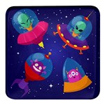 Cartoon Funny Aliens With Ufo Duck Starry Sky Set Square Glass Fridge Magnet (4 pack)