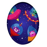 Cartoon Funny Aliens With Ufo Duck Starry Sky Set Oval Glass Fridge Magnet (4 pack)