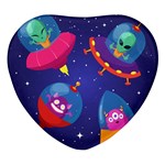 Cartoon Funny Aliens With Ufo Duck Starry Sky Set Heart Glass Fridge Magnet (4 pack)