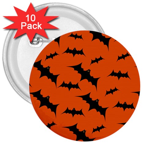Halloween Card With Bats Flying Pattern 3  Buttons (10 pack)  from ArtsNow.com Front