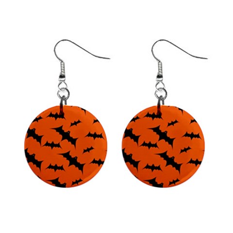 Halloween Card With Bats Flying Pattern Mini Button Earrings from ArtsNow.com Front