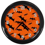 Halloween Card With Bats Flying Pattern Wall Clock (Black)