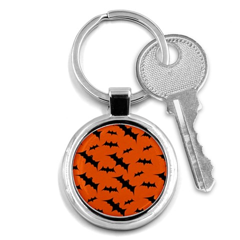 Halloween Card With Bats Flying Pattern Key Chain (Round) from ArtsNow.com Front