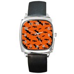 Halloween Card With Bats Flying Pattern Square Metal Watch