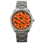 Halloween Card With Bats Flying Pattern Sport Metal Watch
