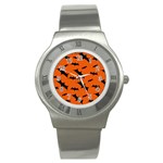 Halloween Card With Bats Flying Pattern Stainless Steel Watch