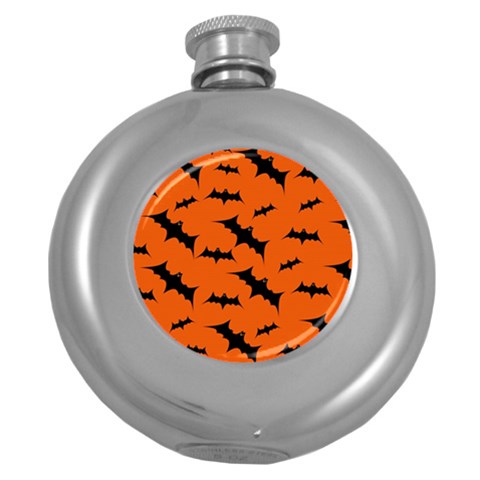 Halloween Card With Bats Flying Pattern Round Hip Flask (5 oz) from ArtsNow.com Front