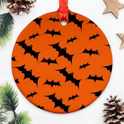 Halloween Card With Bats Flying Pattern Round Ornament (Two Sides) from ArtsNow.com Back