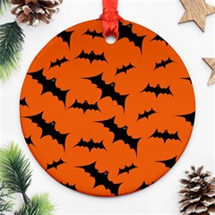 Halloween Card With Bats Flying Pattern Round Ornament (Two Sides) from ArtsNow.com Back