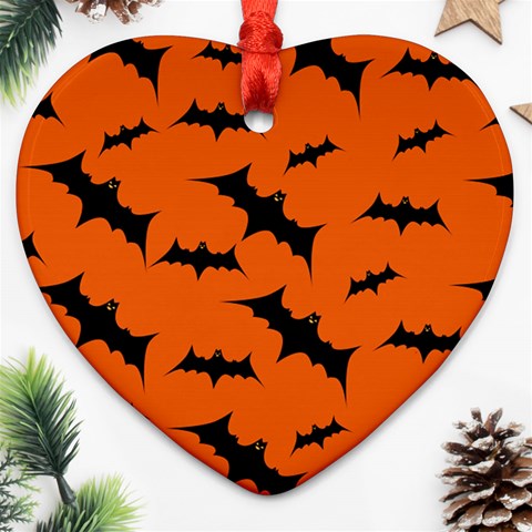 Halloween Card With Bats Flying Pattern Heart Ornament (Two Sides) from ArtsNow.com Front