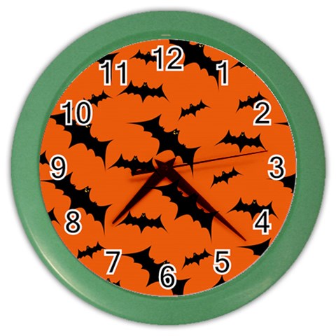 Halloween Card With Bats Flying Pattern Color Wall Clock from ArtsNow.com Front