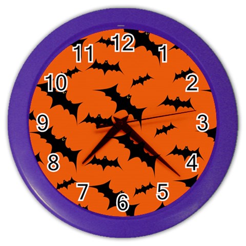Halloween Card With Bats Flying Pattern Color Wall Clock from ArtsNow.com Front