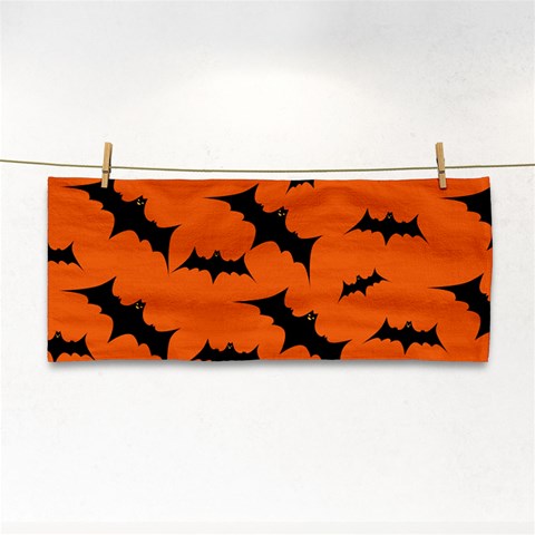 Halloween Card With Bats Flying Pattern Hand Towel from ArtsNow.com Front