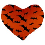 Halloween Card With Bats Flying Pattern Large 19  Premium Flano Heart Shape Cushions