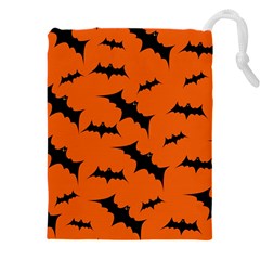 Halloween Card With Bats Flying Pattern Drawstring Pouch (5XL) from ArtsNow.com Front