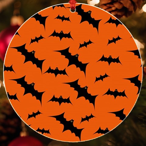 Halloween Card With Bats Flying Pattern UV Print Acrylic Ornament Round from ArtsNow.com Front