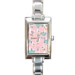 Cute Owl Doodles With Moon Star Seamless Pattern Rectangle Italian Charm Watch