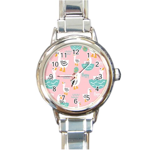 Cute Owl Doodles With Moon Star Seamless Pattern Round Italian Charm Watch from ArtsNow.com Front