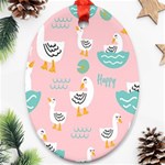 Cute Owl Doodles With Moon Star Seamless Pattern Ornament (Oval)