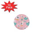 Cute Owl Doodles With Moon Star Seamless Pattern 1  Mini Buttons (10 pack) 