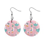 Cute Owl Doodles With Moon Star Seamless Pattern Mini Button Earrings