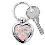 Cute Owl Doodles With Moon Star Seamless Pattern Key Chain (Heart)