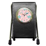 Cute Owl Doodles With Moon Star Seamless Pattern Pen Holder Desk Clock