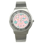 Cute Owl Doodles With Moon Star Seamless Pattern Stainless Steel Watch