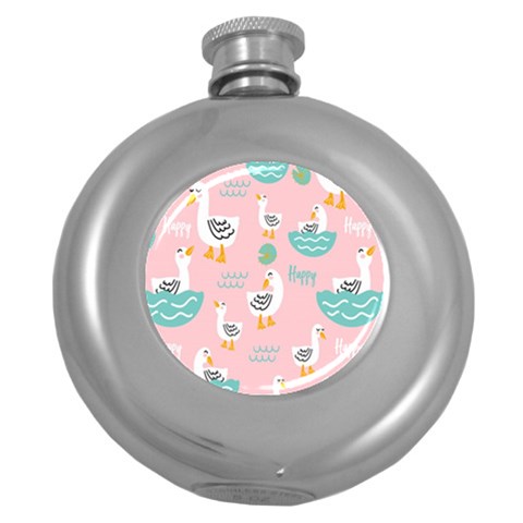 Cute Owl Doodles With Moon Star Seamless Pattern Round Hip Flask (5 oz) from ArtsNow.com Front