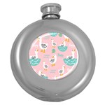 Cute Owl Doodles With Moon Star Seamless Pattern Round Hip Flask (5 oz)